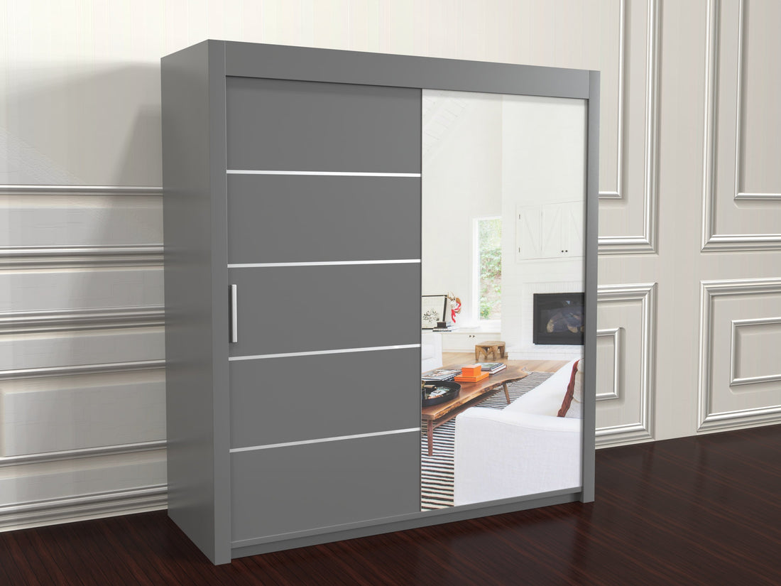 Vision sliding door wardrobe - Black, Grey, White, Oak 120cm/150cm/180cm/203cm/250cm
