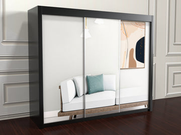 Modern Chicago Sliding Mirror Wardrobe 2 and 3 Doors Option, Full-Length Mirrors, With Hanging Space & Shelves
