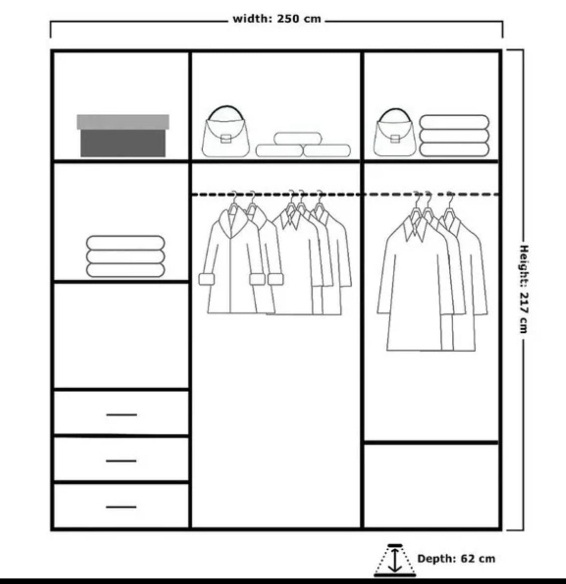 Royal wardrobe 250cm inside view