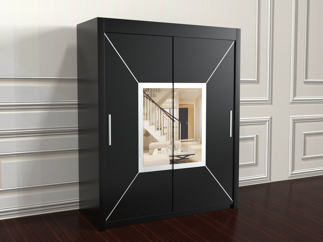 Nicole Sliding Wardrobe - Black, Grey, White 150cm/180cm/203cm