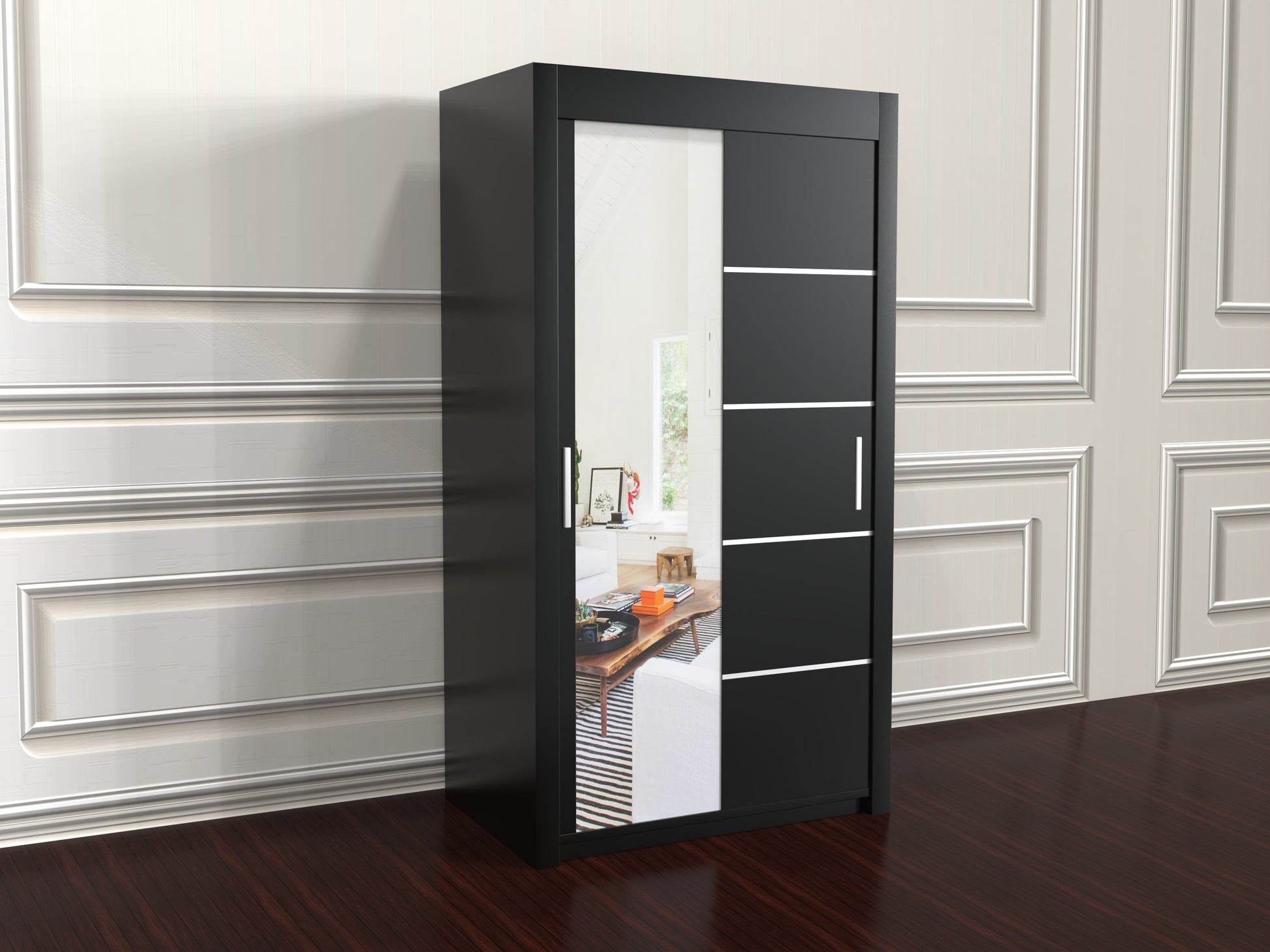 Vision Black mirrored wardrobe 120cm wide
