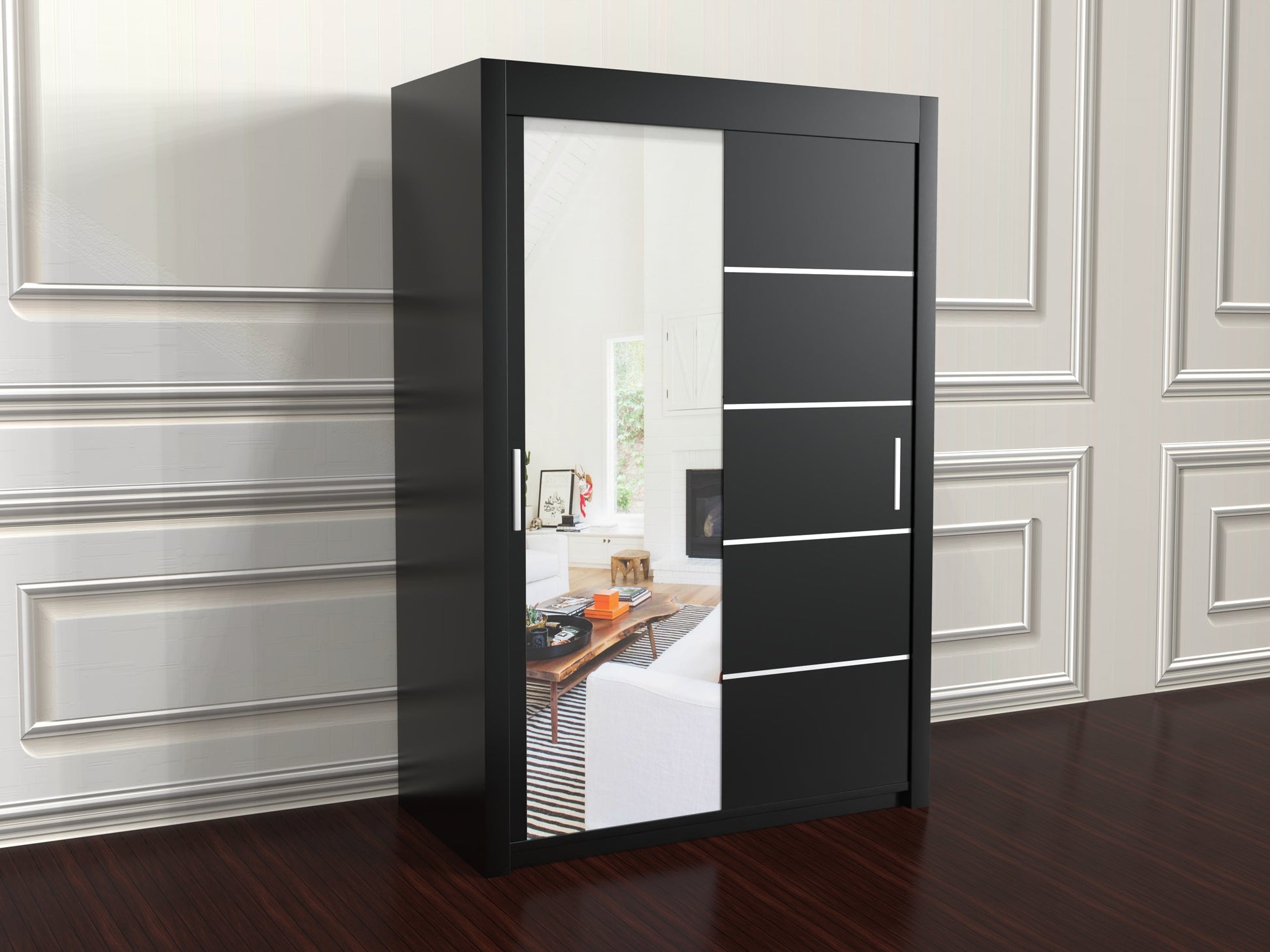 vision Black wardrobe with glass sliding doors 150cm wide