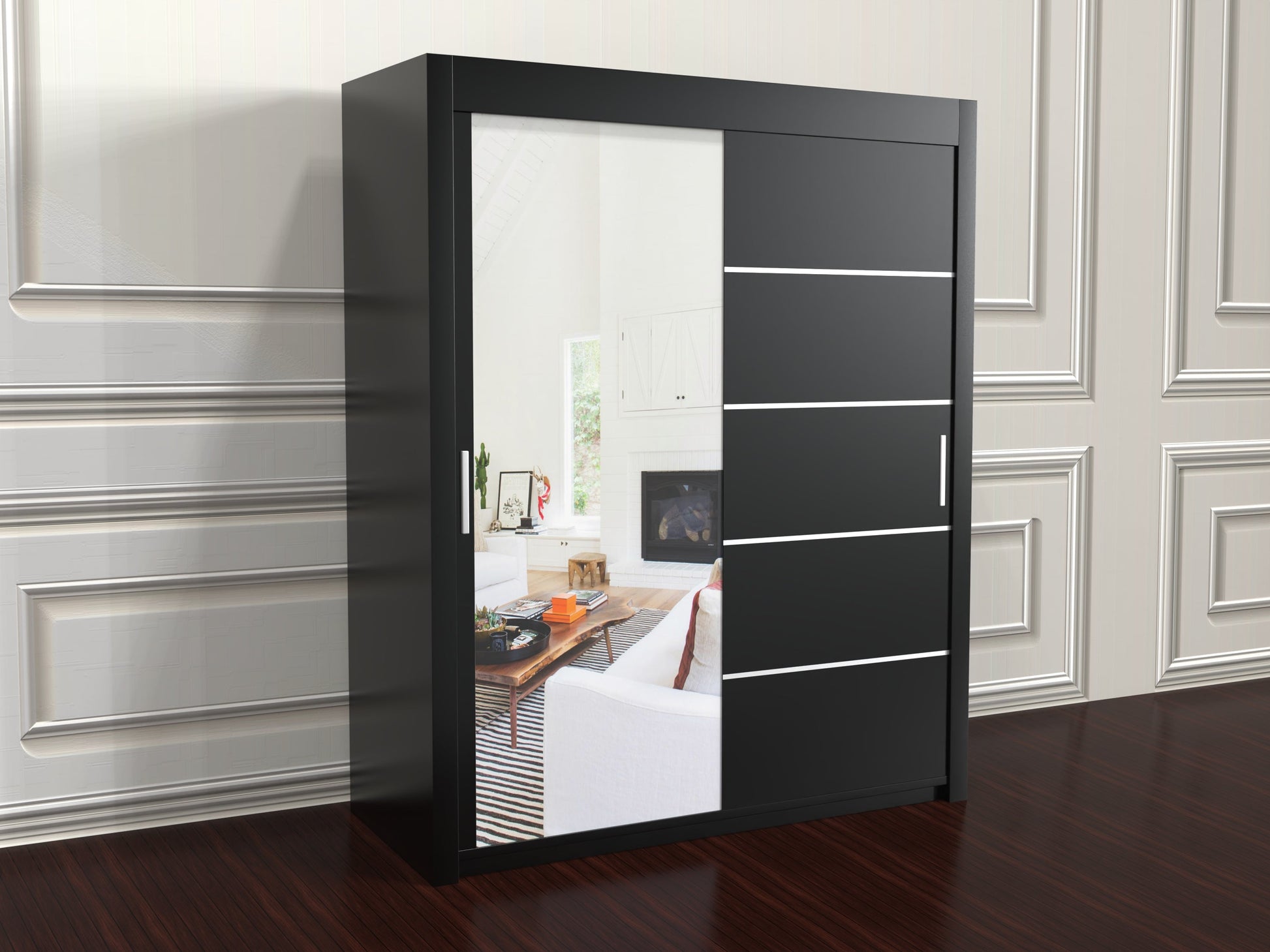 Vision Black wardrobe with mirror doors 180cm wide