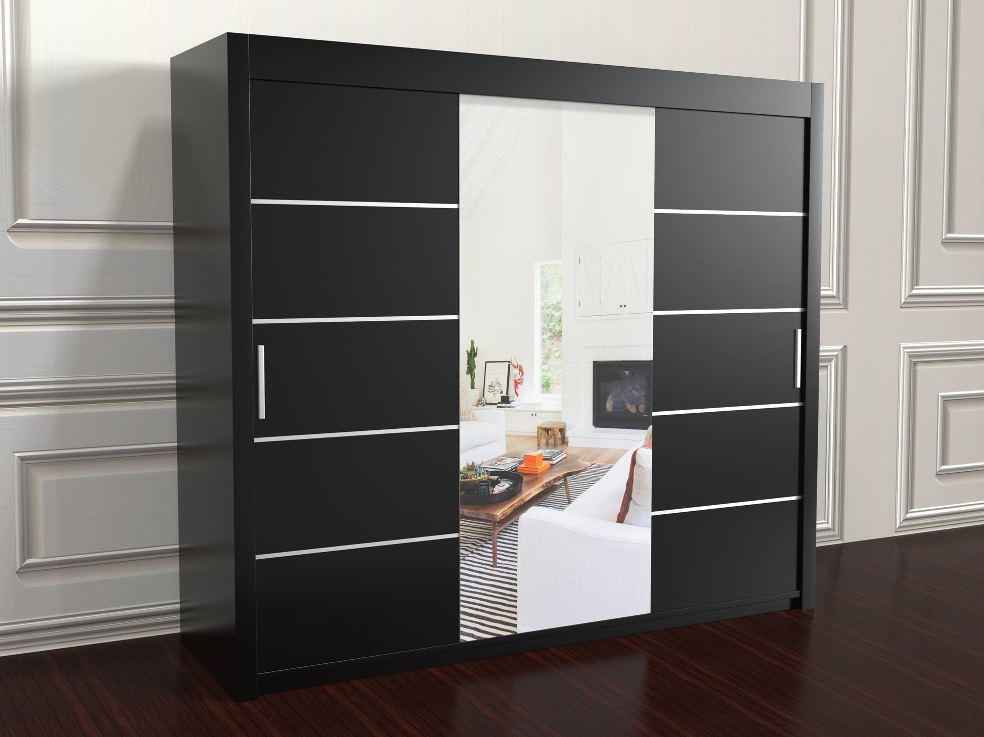 Vision Black sliding door wardrobe with mirror doors 250cm wide