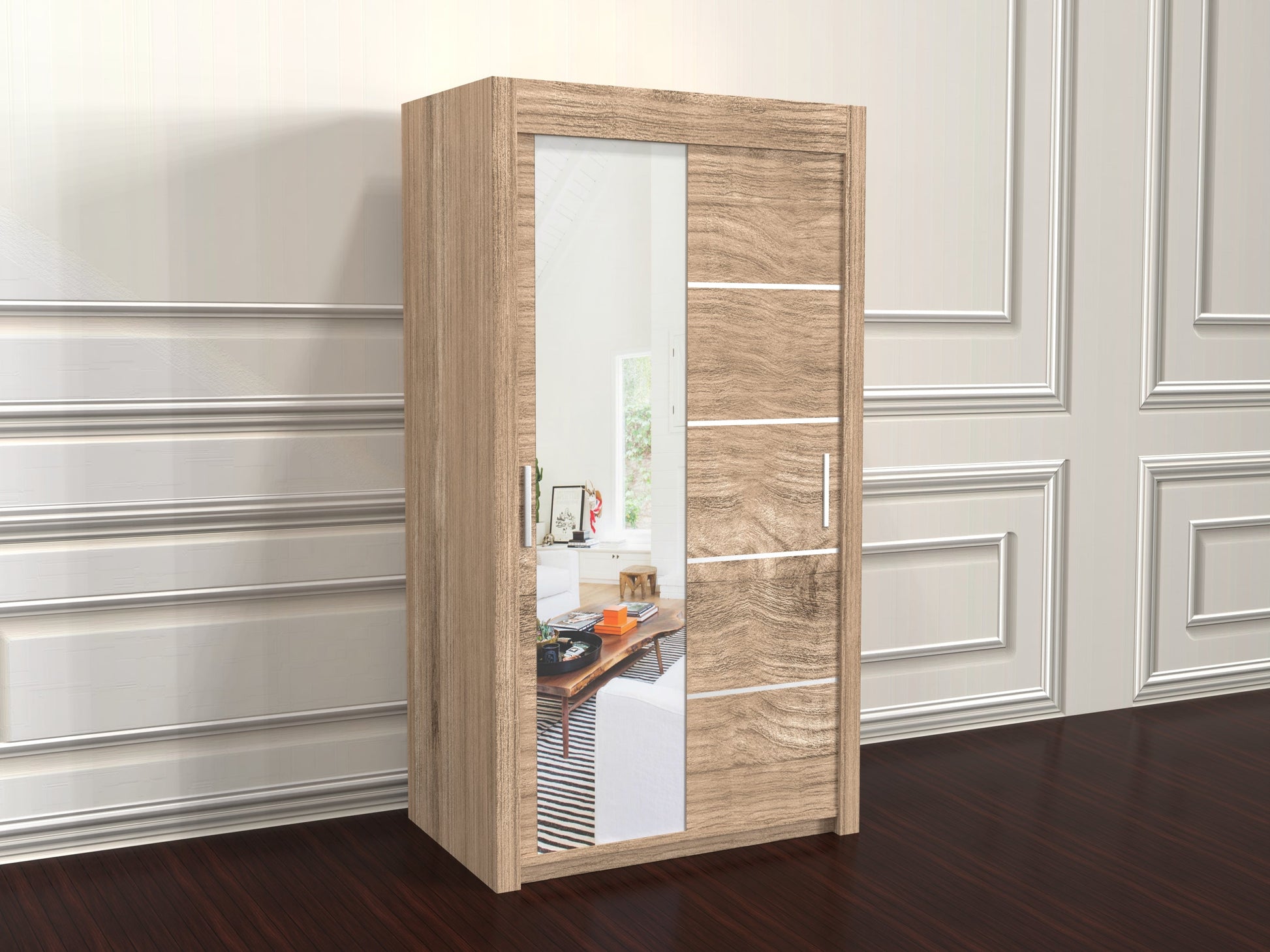 Vision  120cm wide Oak wardrobe with mirror doors 