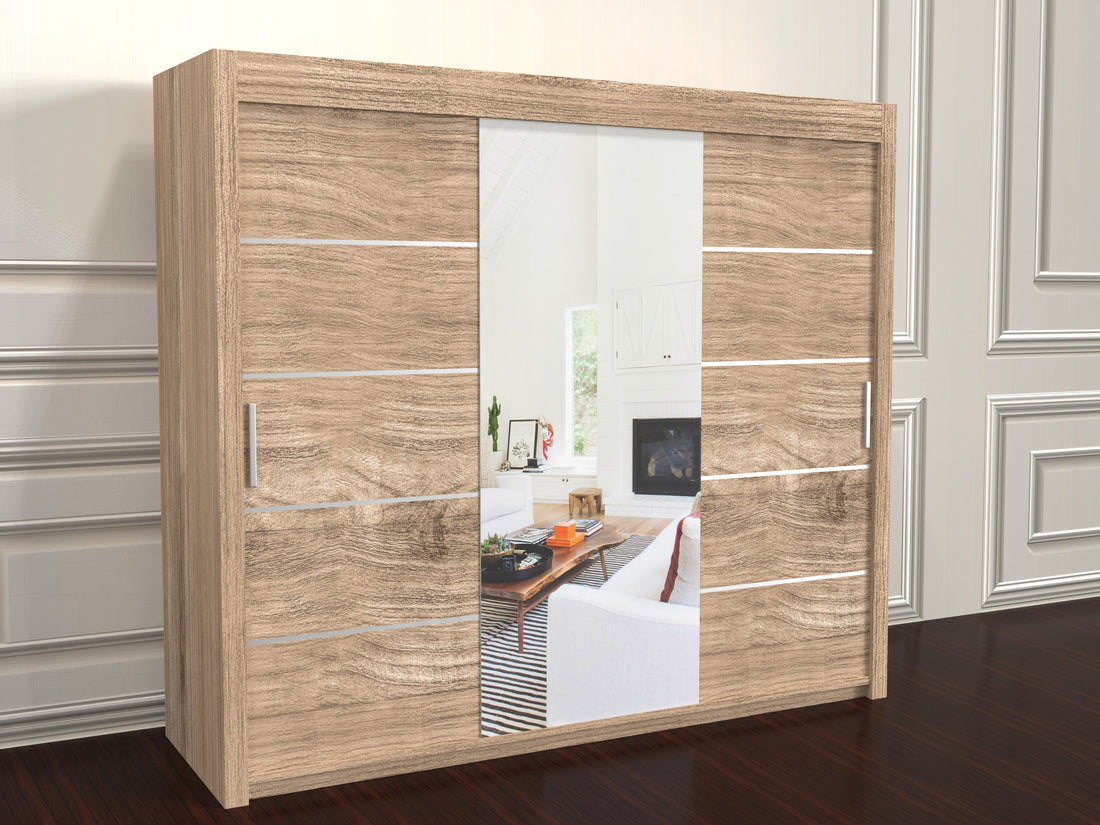 Vision Oak wardrobe with mirror doors 250cm wide