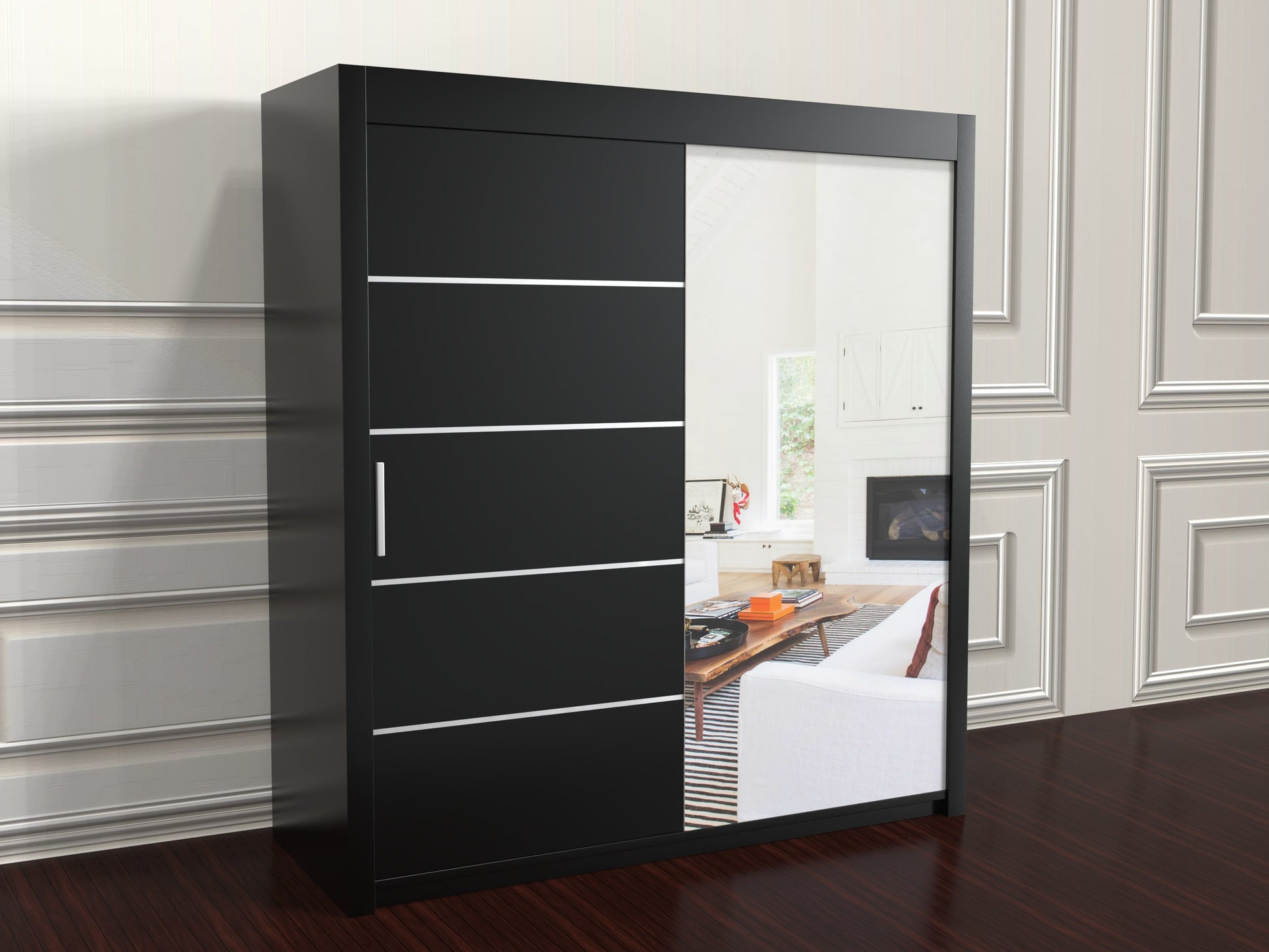 Vision Black wardrobe with sliding mirror door 203cm wide