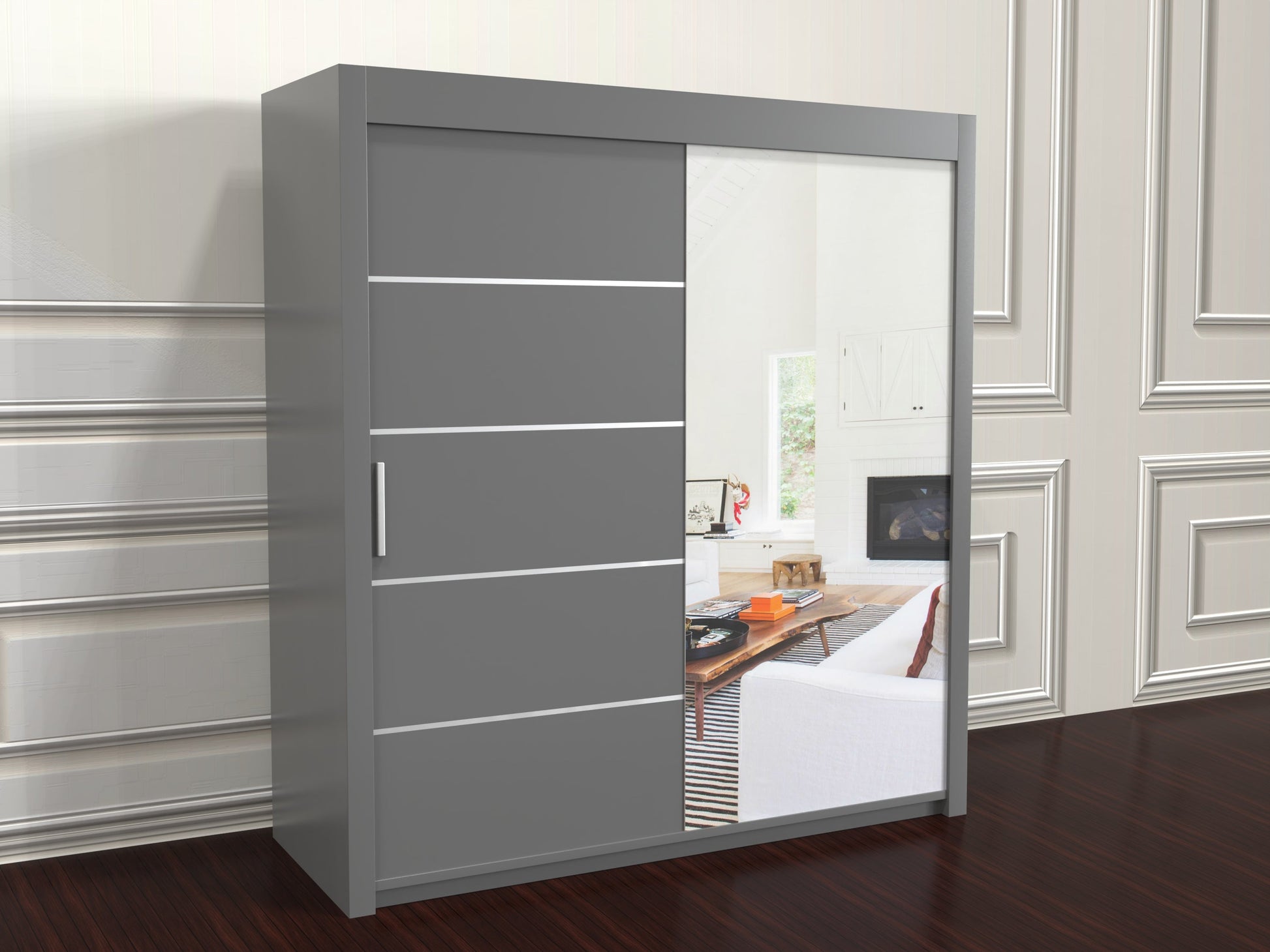 Vision Gray sliding wardrobe with mirror door 203cm wide