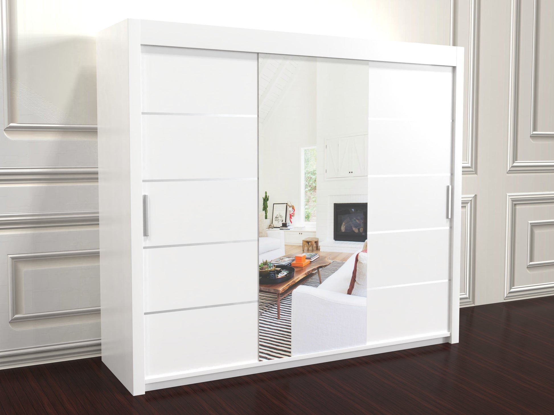 Vision White sliding door wardrobe with glass panels 250cm wide